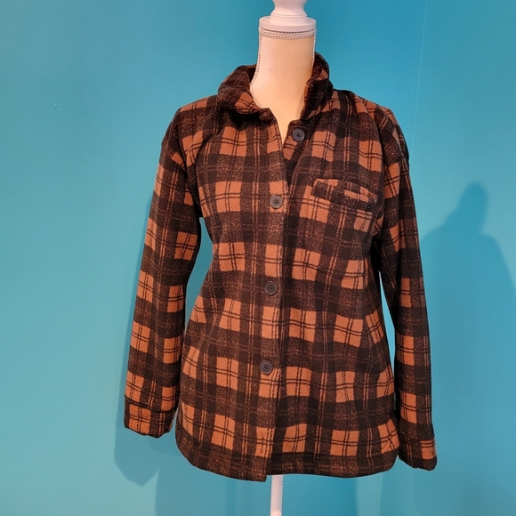 Cuddle Duds sherpa Lined Jacket S Multicolor Plaid Button-Up Pockets gg - Picture 1 of 7
